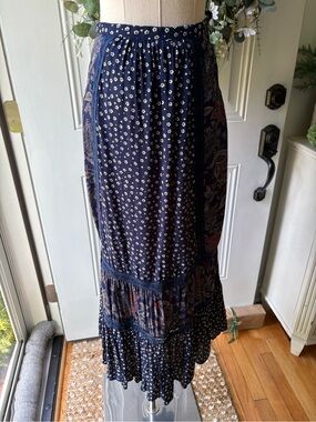 Vintage 90’s Bill Bass Navy Floral and Paisley Maxi Skirt